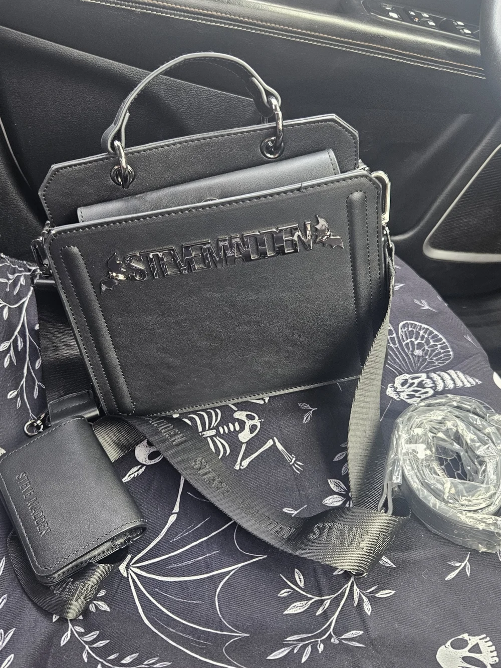Steve Madden Black Structured Satchel with Silver Logo